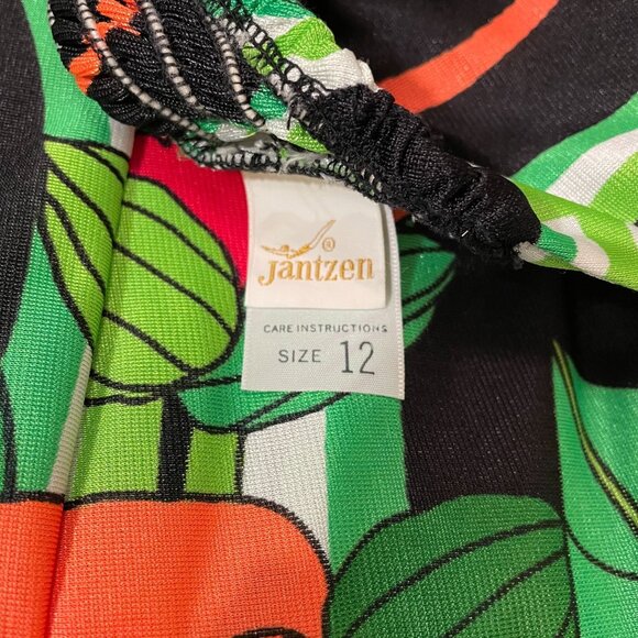 70s Vintage Jantzen Green & Black Floral Halter Backless Maxi Dress Size 12 - Picture 5 of 8
